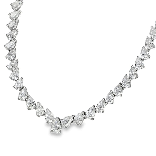 18ct White Gold Pear-Cut Diamond Necklace - 16" - 18.54ct