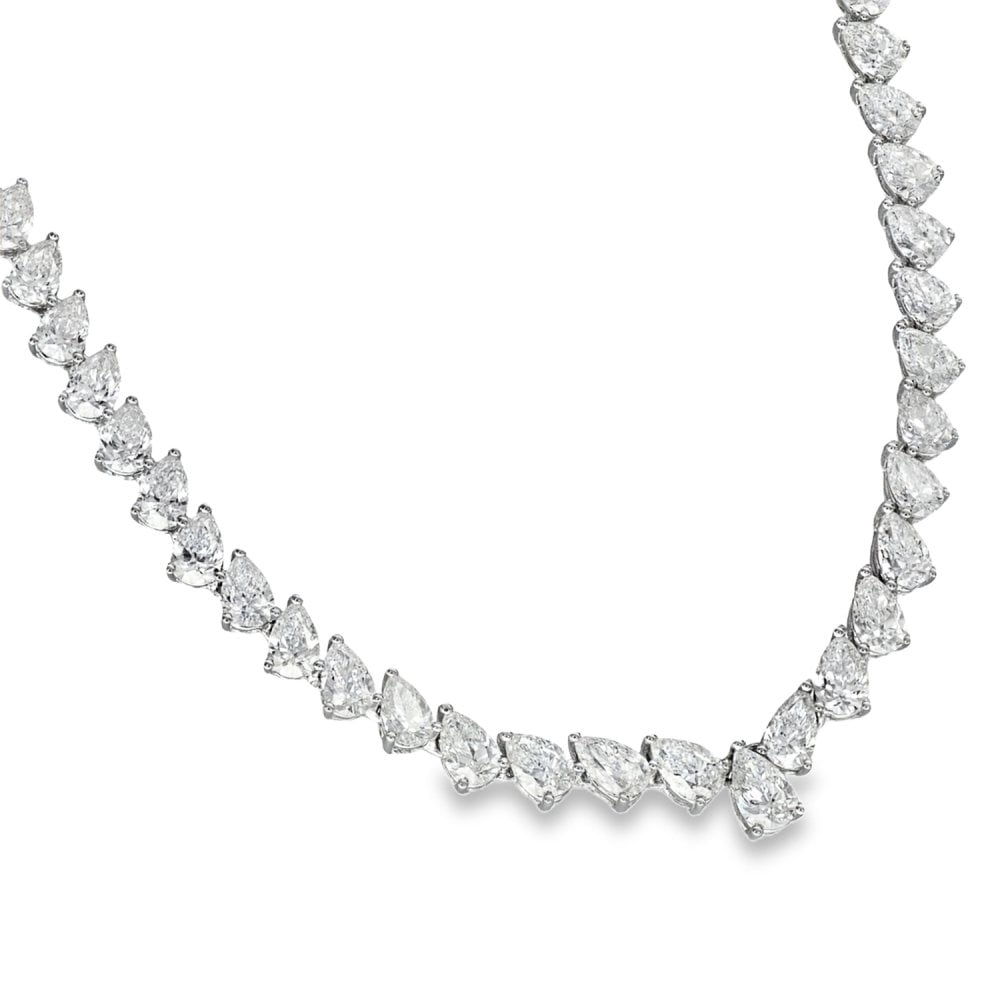 18ct White Gold Pear-Cut Diamond Necklace - 16" - 18.54ct