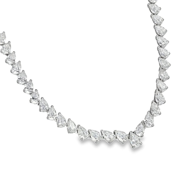 18ct White Gold Pear-Cut Diamond Necklace - 16" - 18.54ct