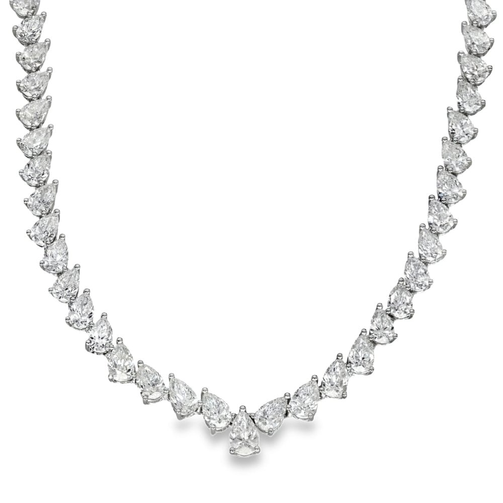 18ct White Gold Pear-Cut Diamond Necklace - 16" - 18.54ct