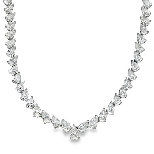 18ct White Gold Pear-Cut Diamond Necklace - 16" - 18.54ct