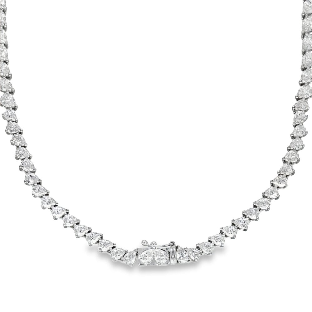 18ct White Gold Pear-Cut Diamond Necklace - 16" - 18.54ct
