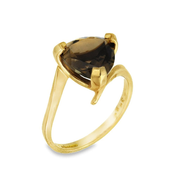 9ct Yellow Gold Smoky Quartz Twist Dress Ring - Size N - 11mm