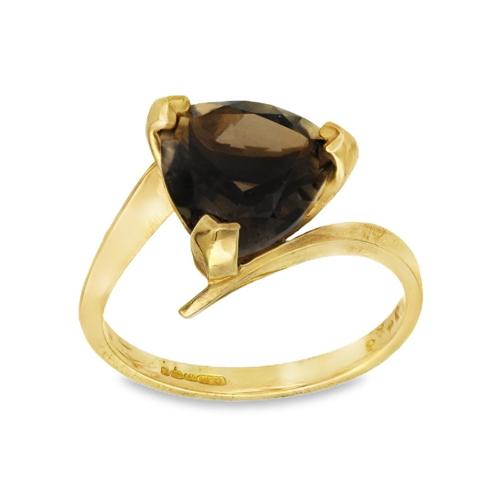 9ct Yellow Gold Smoky Quartz Twist Dress Ring - Size N - 11mm