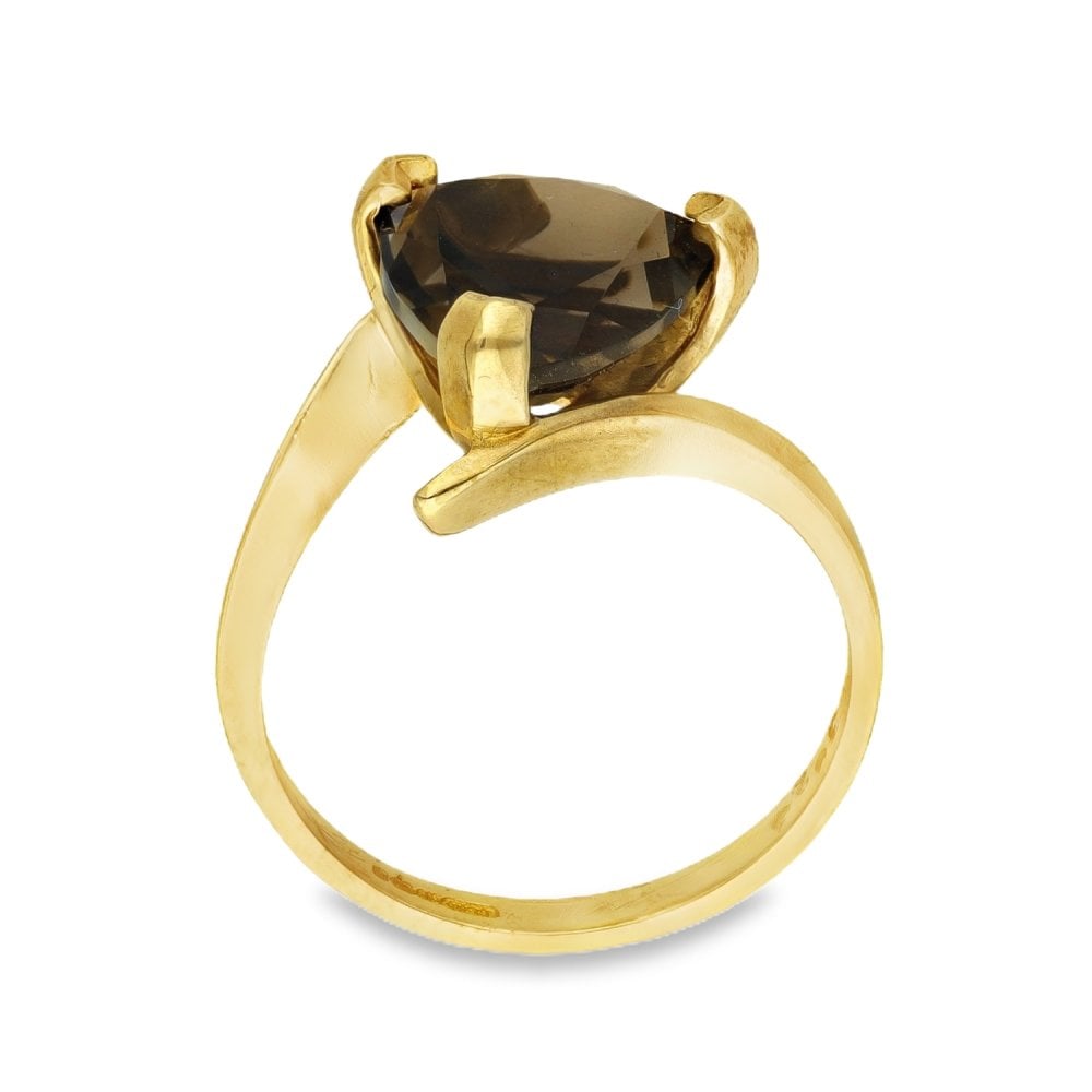 9ct Yellow Gold Smoky Quartz Twist Dress Ring - Size N - 11mm