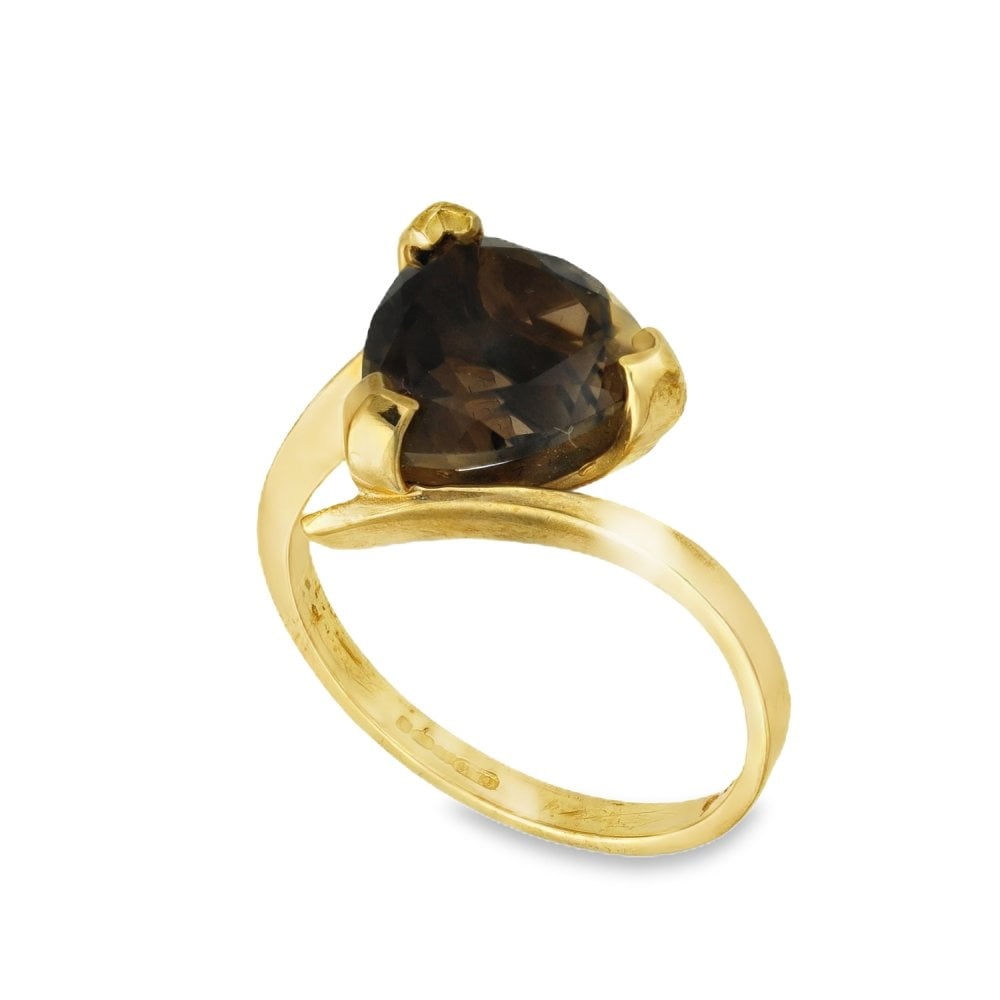9ct Yellow Gold Smoky Quartz Twist Dress Ring - Size N - 11mm