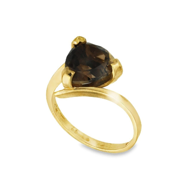 9ct Yellow Gold Smoky Quartz Twist Dress Ring - Size N - 11mm