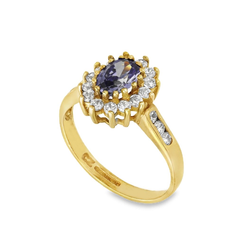 9ct Yellow Gold Tanzanite & Cubic Zirconia Cluster Ring - Size M