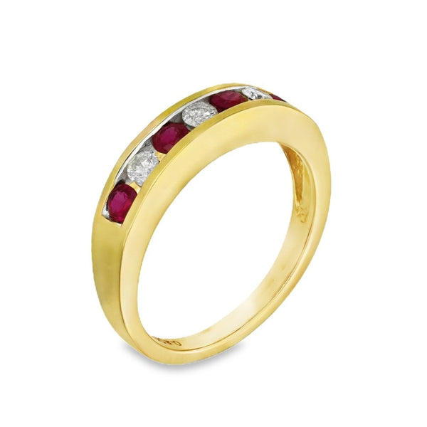 18ct Yellow Gold Ruby & Diamond Half-Eternity Ring - 0.20ct