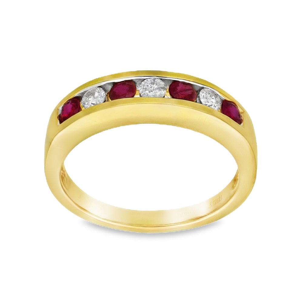 18ct Yellow Gold Ruby & Diamond Half-Eternity Ring - 0.20ct