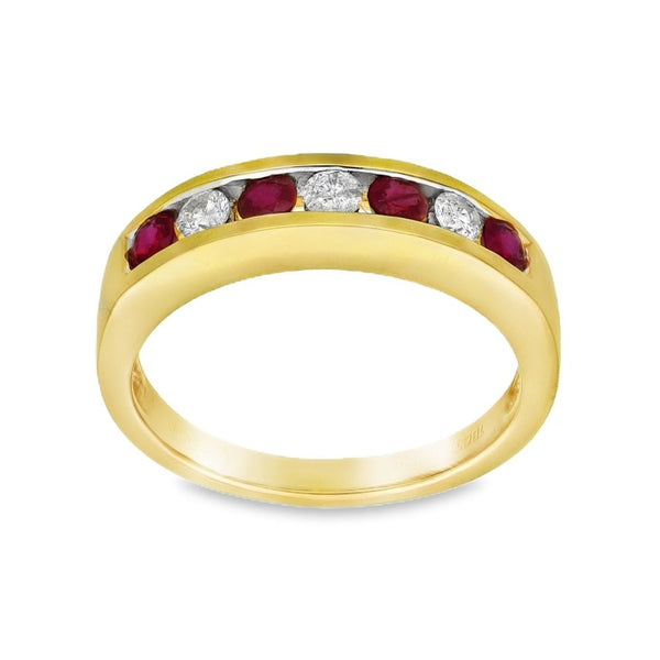 18ct Yellow Gold Ruby & Diamond Half-Eternity Ring - 0.20ct