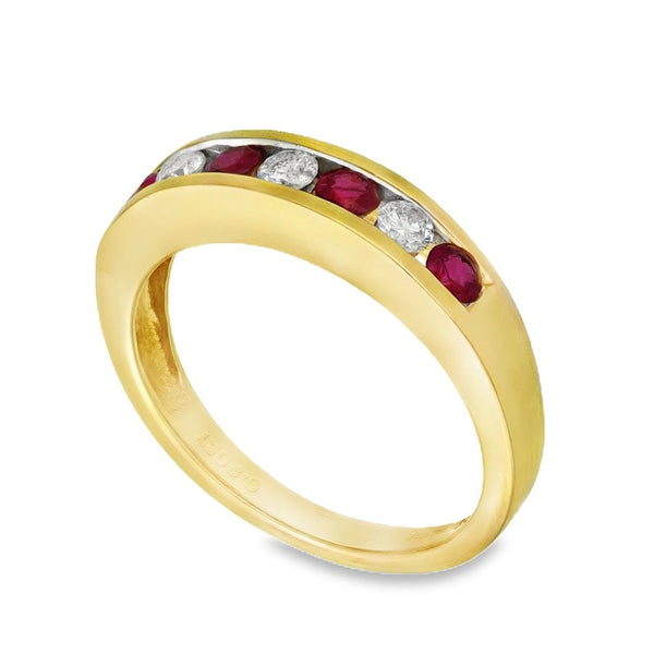 18ct Yellow Gold Ruby & Diamond Half-Eternity Ring - 0.20ct