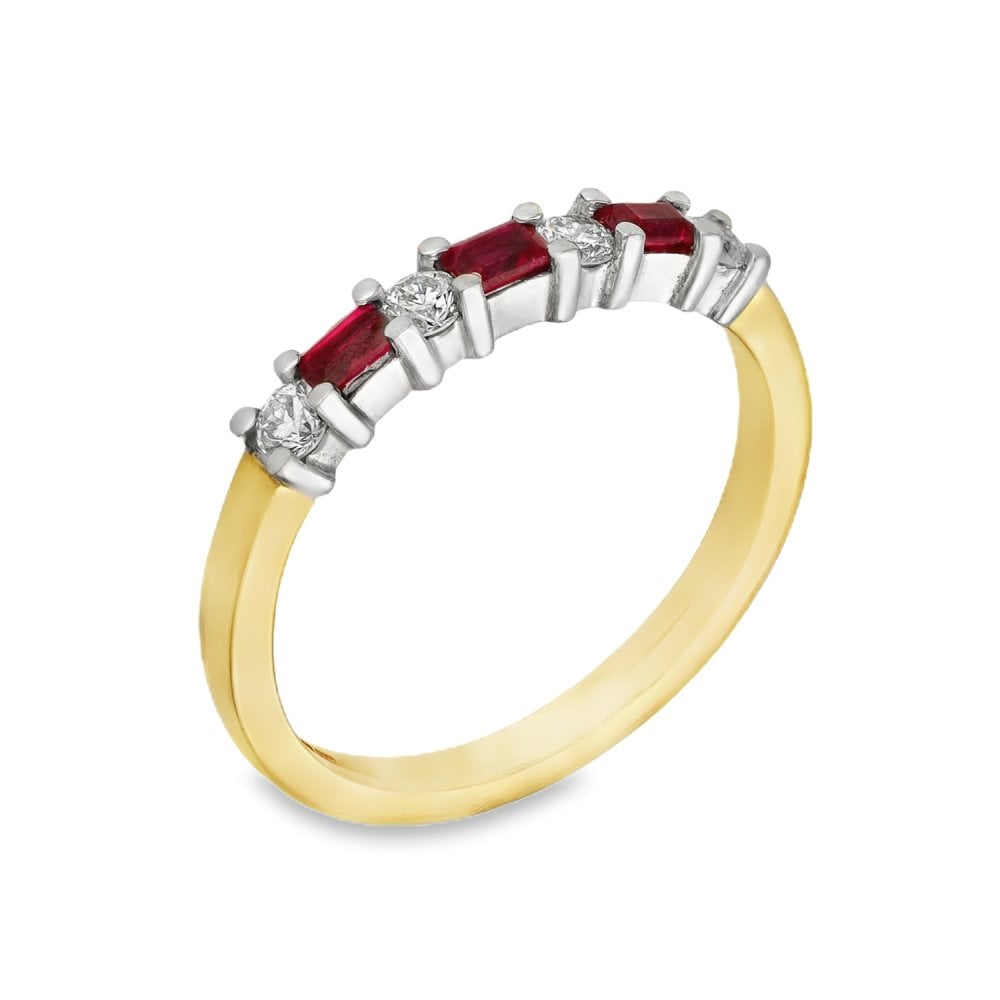 18ct Yellow Gold Ruby & Diamond Half-Eternity Ring - 0.20ct