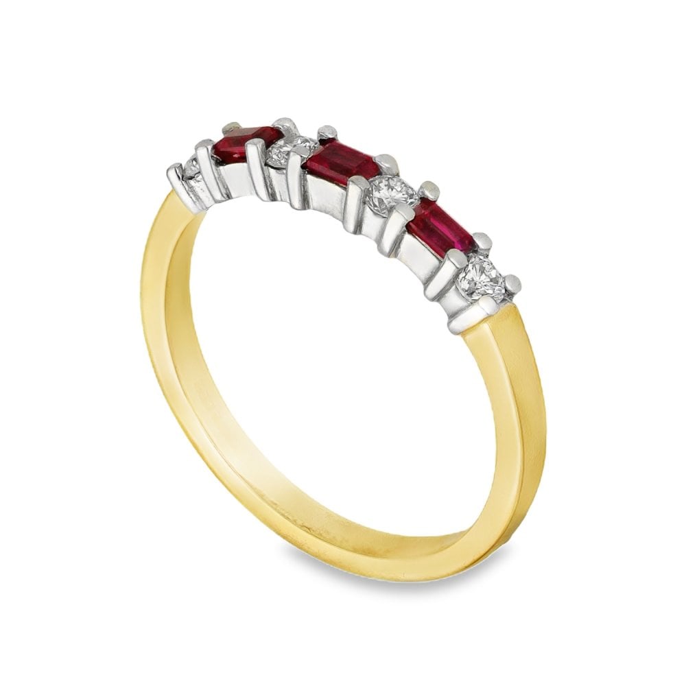 18ct Yellow Gold Ruby & Diamond Half-Eternity Ring - 0.20ct