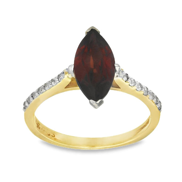 9ct Yellow Gold Marquise-Cut Garnet & Cubic Zirconia Ring - 14mm