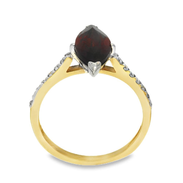 9ct Yellow Gold Marquise-Cut Garnet & Cubic Zirconia Ring - 14mm