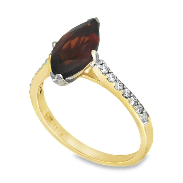 9ct Yellow Gold Marquise-Cut Garnet & Cubic Zirconia Ring - 14mm