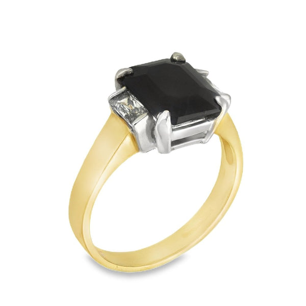 9ct Yellow Gold Sapphire & Cubic Zirconia Ring - Size P