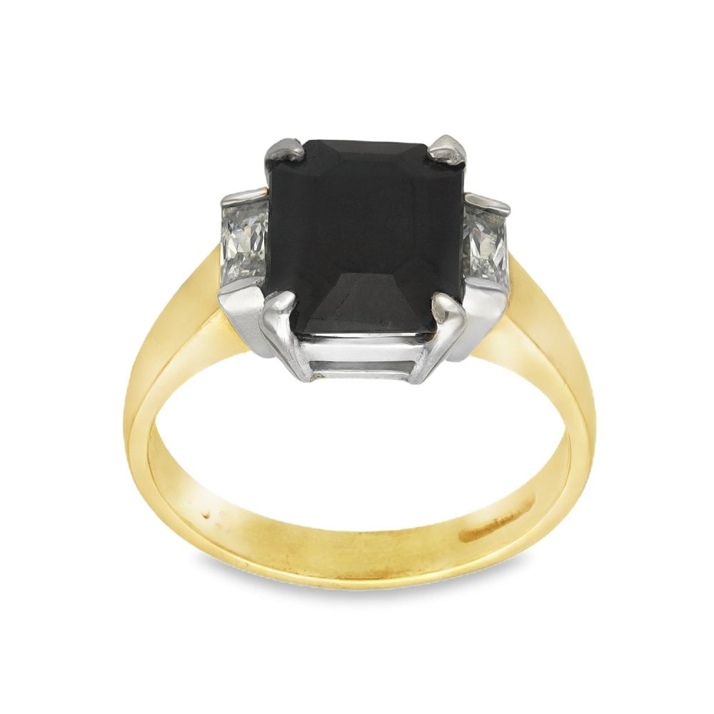 9ct Yellow Gold Sapphire & Cubic Zirconia Ring - Size P