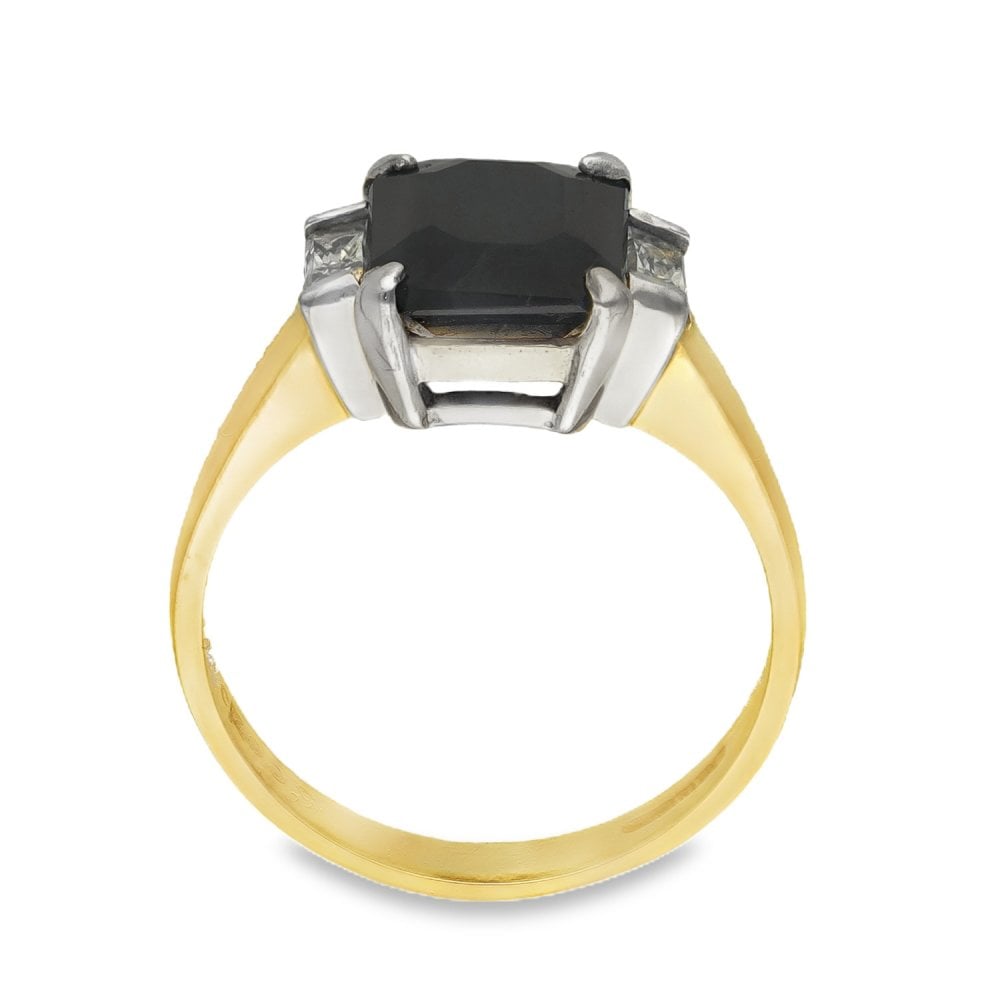 9ct Yellow Gold Sapphire & Cubic Zirconia Ring - Size P