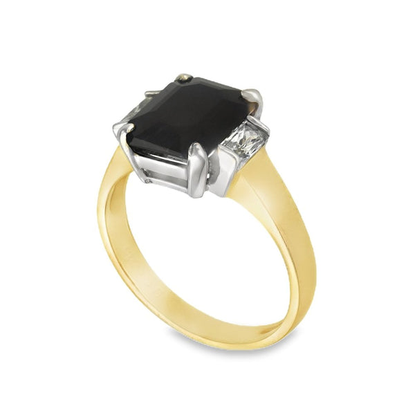9ct Yellow Gold Sapphire & Cubic Zirconia Ring - Size P