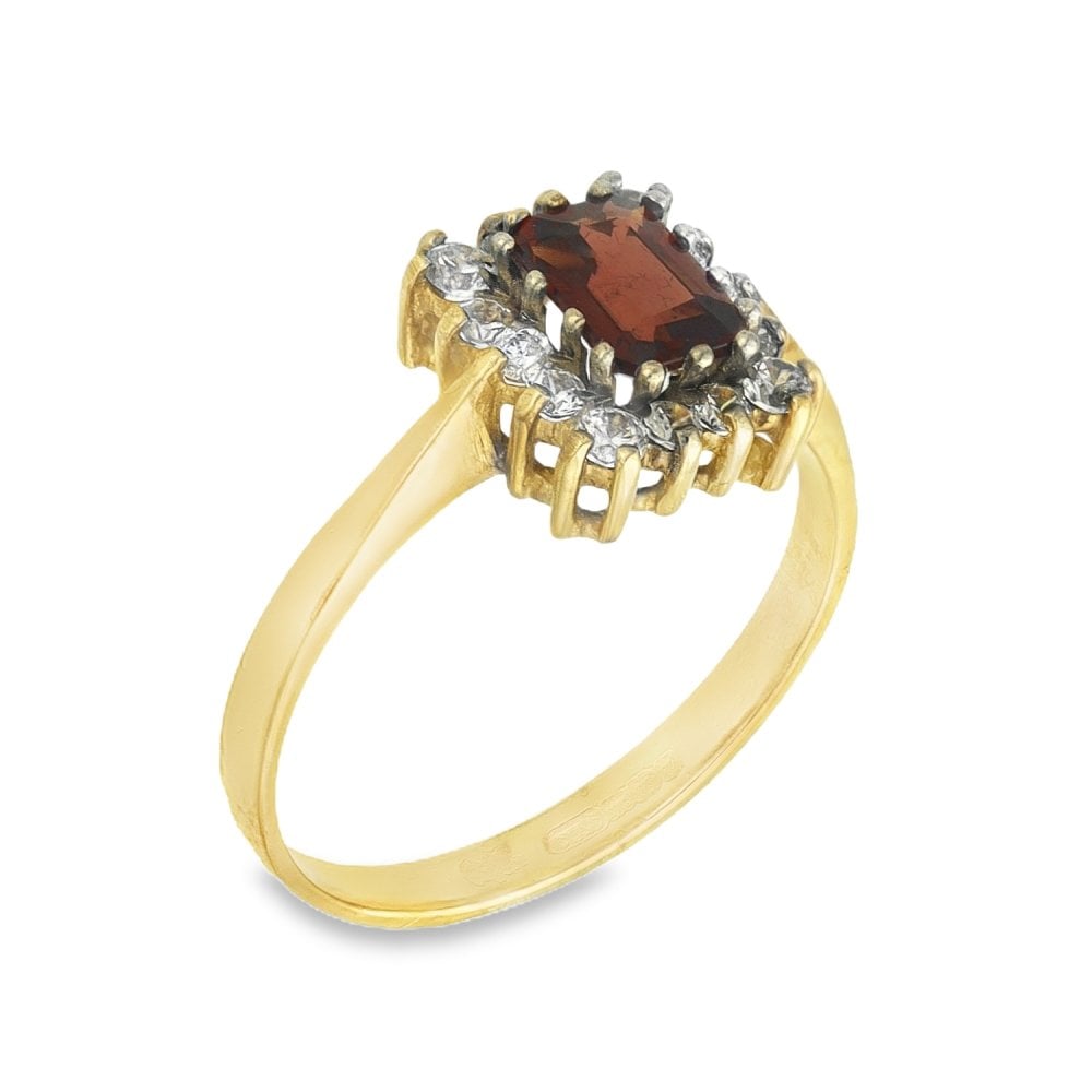 9ct Yellow Gold Garnet & Cubic Zirconia Cluster Ring - Size M½