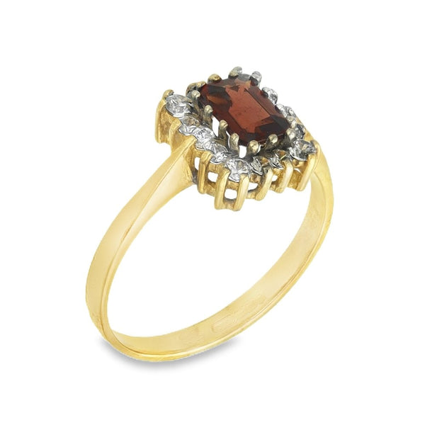9ct Yellow Gold Garnet & Cubic Zirconia Cluster Ring - Size M½