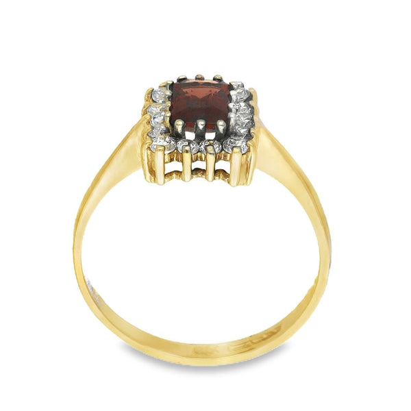 9ct Yellow Gold Garnet & Cubic Zirconia Cluster Ring - Size M½