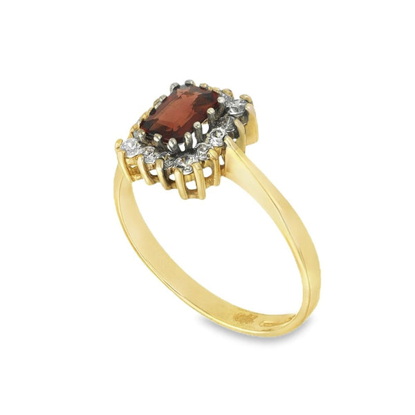 9ct Yellow Gold Garnet & Cubic Zirconia Cluster Ring - Size M½