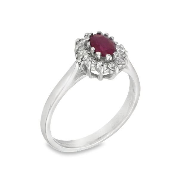 9ct White Gold Ruby & Cubic Zirconia Cluster Ring - Size M