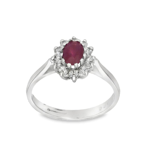 9ct White Gold Ruby & Cubic Zirconia Cluster Ring - Size M