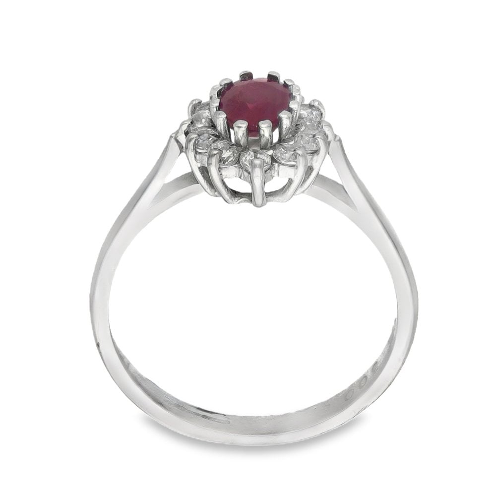 9ct White Gold Ruby & Cubic Zirconia Cluster Ring - Size M