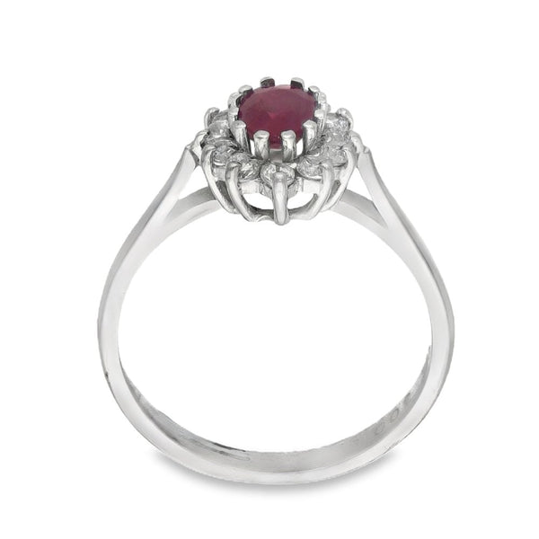 9ct White Gold Ruby & Cubic Zirconia Cluster Ring - Size M