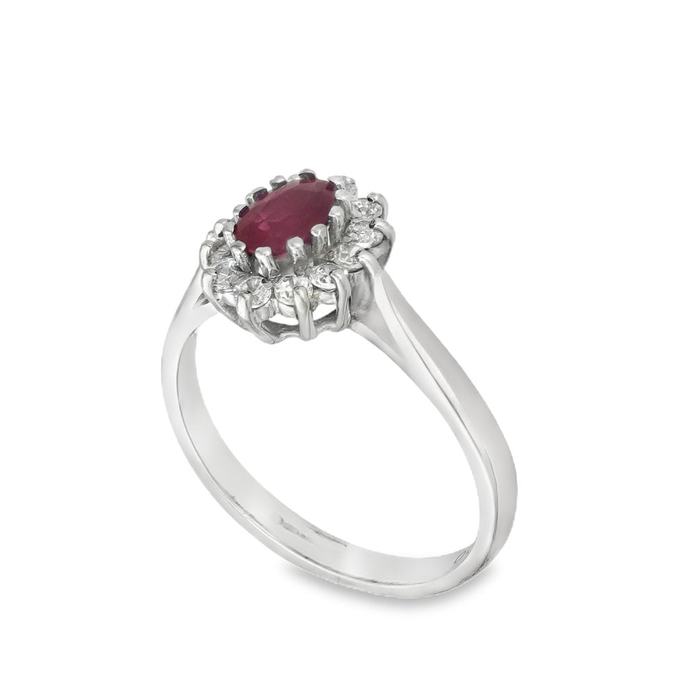 9ct White Gold Ruby & Cubic Zirconia Cluster Ring - Size M