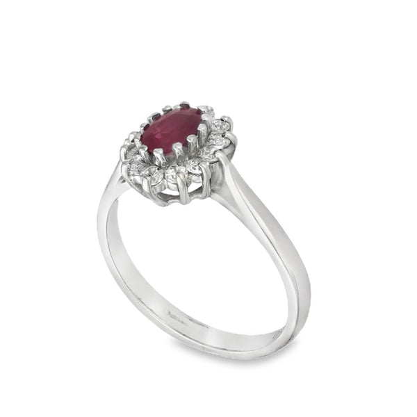 9ct White Gold Ruby & Cubic Zirconia Cluster Ring - Size M