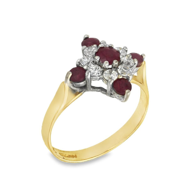 9ct Yellow Gold Ruby & Cubic Zirconia Cluster Ring - Size N½