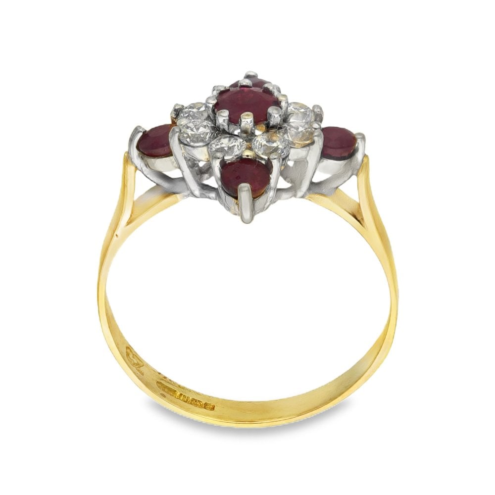 9ct Yellow Gold Ruby & Cubic Zirconia Cluster Ring - Size N½