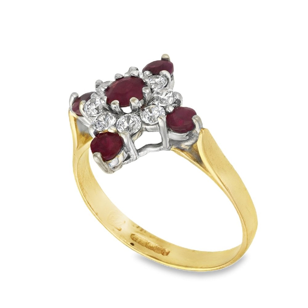 9ct Yellow Gold Ruby & Cubic Zirconia Cluster Ring - Size N½