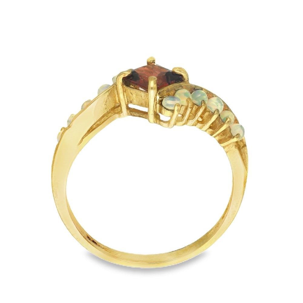 9ct Yellow Gold Garnet & Opal Dress Ring - Size N - 10mm