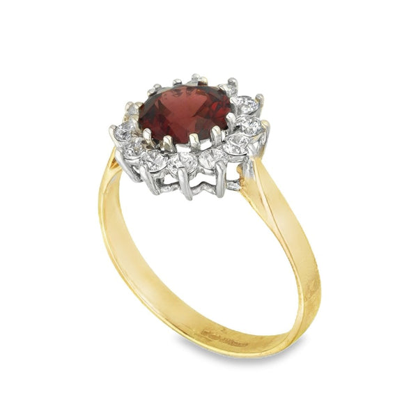 9ct Yellow Gold Garnet & Cubic Zirconia Cluster Ring - Size N½