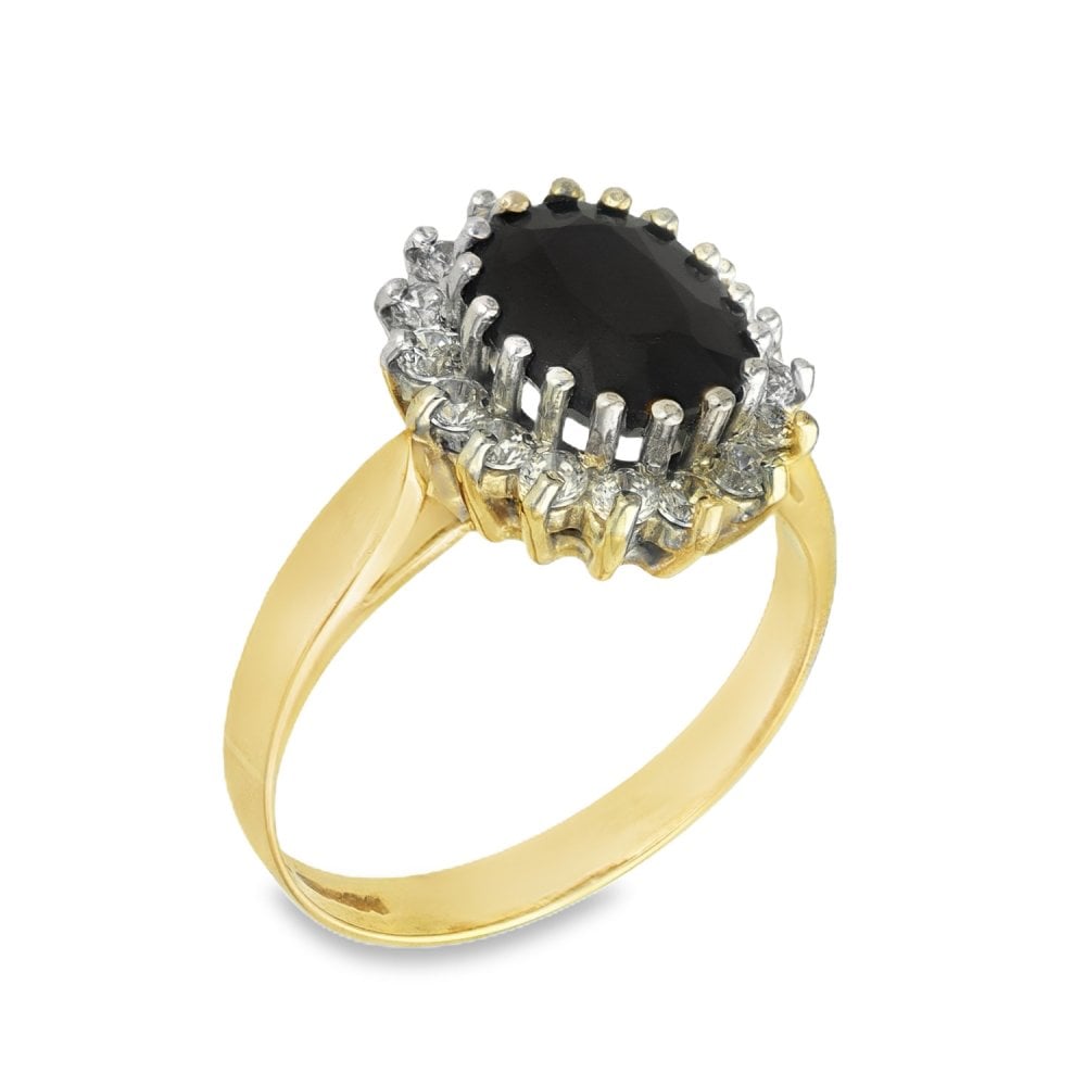 9ct Yellow Gold Sapphire & Cubic Zirconia Cluster Ring - Size M½