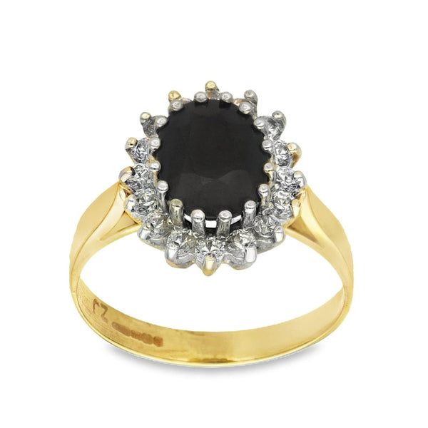 9ct Yellow Gold Sapphire & Cubic Zirconia Cluster Ring - Size M½