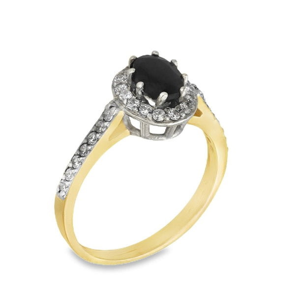 9ct Yellow Gold Sapphire & Cubic Zirconia Cluster Ring - Size P½