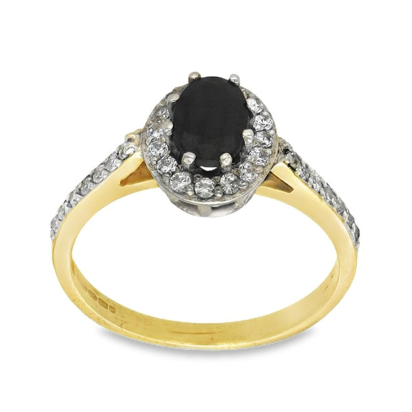 9ct Yellow Gold Sapphire & Cubic Zirconia Cluster Ring - Size P½