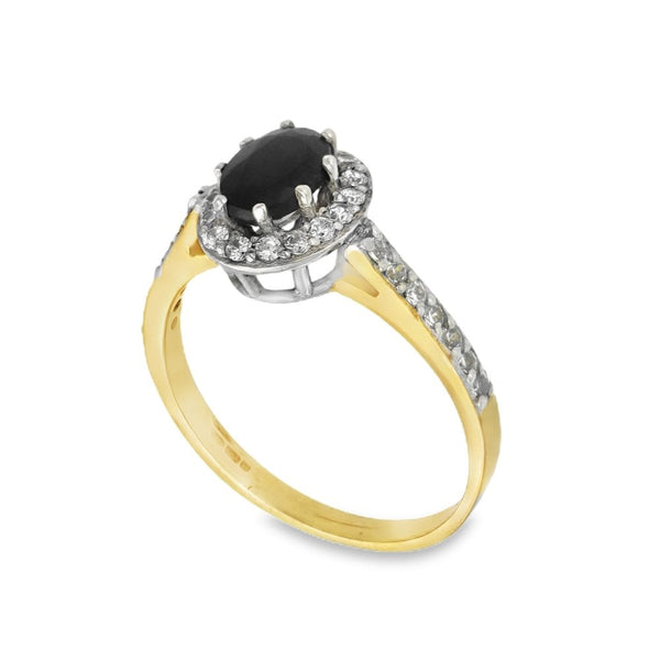 9ct Yellow Gold Sapphire & Cubic Zirconia Cluster Ring - Size P½