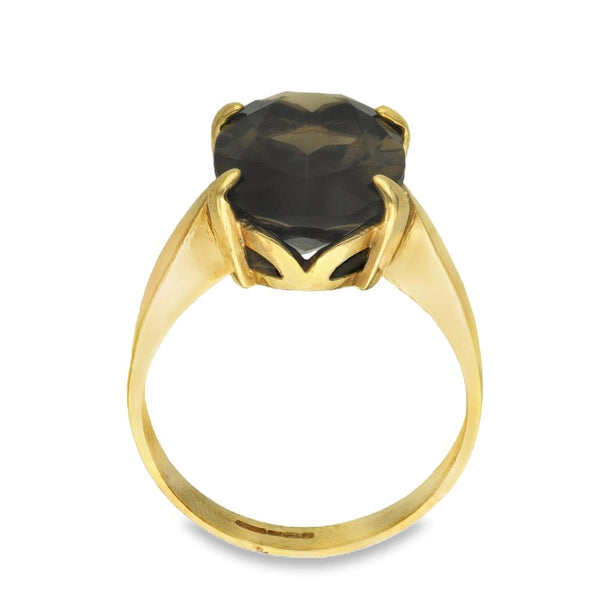 9ct Yellow Gold Large Oval Smoky Quartz Dress Ring - Size M½