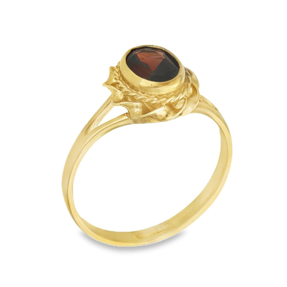 9ct Yellow Gold Garnet Twist Edge Ring - Size P½ - 12mm
