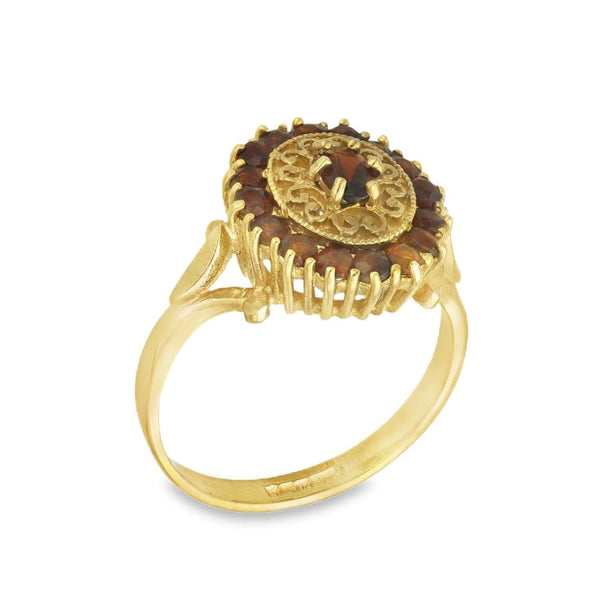 9ct Yellow Gold Garnet Wheel Style Ring - Size L½ - 14mm