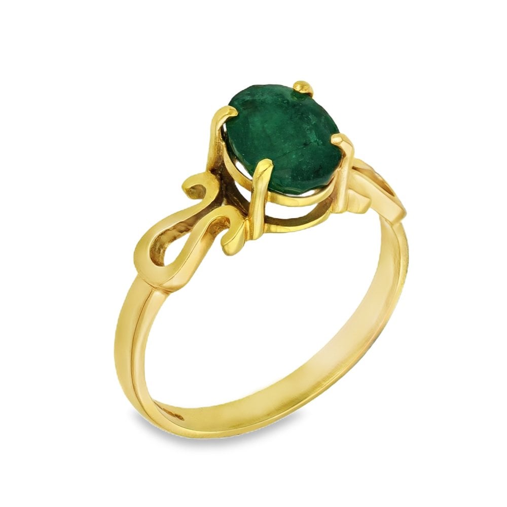 18ct Yellow Gold Oval-Cut Emerald Dress Ring - Size M