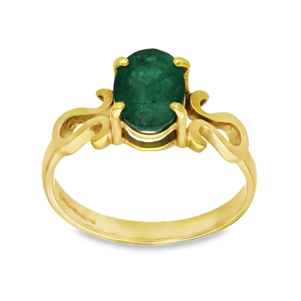 18ct Yellow Gold Oval-Cut Emerald Dress Ring - Size M